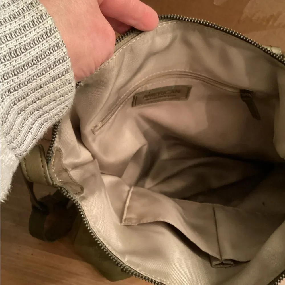 AMERICAN LEATHER CO GROVE OLIVE GREEN LEATHER SATCHEL CROSSBODY BAG